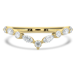 Marquise Diamond Tiara Semi-Eternity Wedding Band Ring in Yellow Gold Alternating Marquise & Round Set Diamonds (MVSXB1135-Y)