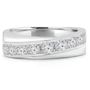 Round Lab Created Diamond Fashion Semi-Eternity Wedding Band Ring in White Gold (MVSXB1016-W)
