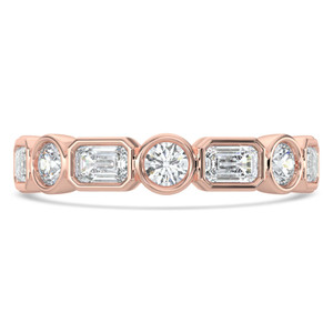 Emerald Diamond Semi-Eternity Wedding Band Ring in Rose Gold with Alternating Emerald and Round Diamonds (MVSXB1102-R)
