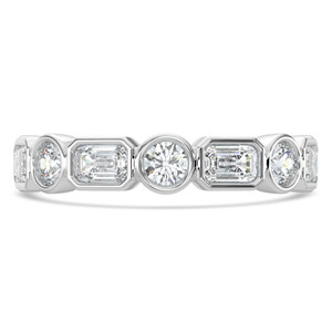 Emerald Diamond Semi-Eternity Wedding Band Ring in White Gold with Alternating Emerald and Round Diamonds (MVSXB1102-W)