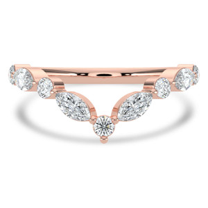 Marquise Diamond Tiara Semi-Eternity Wedding Band Ring in Rose Gold with Alternating Marquise and Round Diamonds (MVSXB1115-R)
