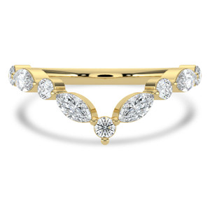 Marquise Diamond Tiara Semi-Eternity Wedding Band Ring in Yellow Gold with Alternating Marquise and Round Diamonds (MVSXB1115-Y)