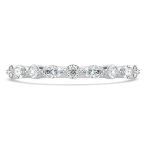Marquise Diamond Shared Prong Semi-Eternity Wedding Band Ring in White Gold Alternating Marquise & Round Set Diamonds (MVSXB1124-W)