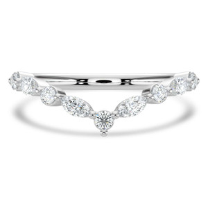 Marquise Diamond Tiara Semi-Eternity Wedding Band Ring in White Gold Alternating Marquise & Round Set Diamonds (MVSXB1135-W)
