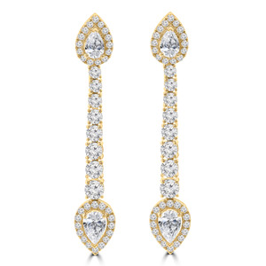Diamond Halo Pear & Round Drop/Dangle Earrings in Yellow Gold (MDR260032)