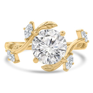 Round Diamond Floral Solitaire with Accents Engagement Ring in Yellow Gold (MDR260049)