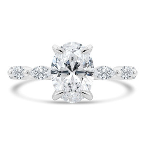 Oval Diamond Hidden Halo Solitaire with Accents Engagement Ring in White Gold with Shared Prong Marquise Accents (MDR260050)