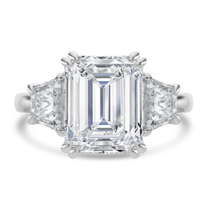 Emerald Diamond with Trapazoid Sidestones Three-Stone Engagement Ring in White Gold (MVSX1035-W)