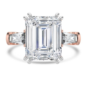 Emerald Diamond with Baguette Sidestones Three-Stone Engagement Ring in Rose Gold & White Gold (MVSX1036-R)