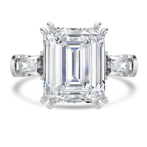 Emerald Diamond with Baguette Sidestones Three-Stone Engagement Ring in White Gold (MVSX1036-W)