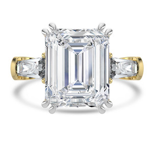 Emerald Diamond with Baguette Sidestones Three-Stone Engagement Ring in Yellow Gold & White Gold (MVSX1036-Y)