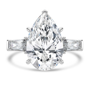 Pear Diamond with Baguette Sidestones Three-Stone Engagement Ring in White Gold (MVSX1038-W)