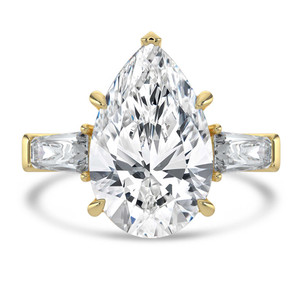 Pear Diamond with Baguette Sidestones Three-Stone Engagement Ring in Yellow Gold (MVSX1038-Y)