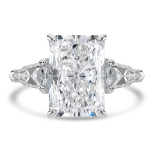 Radiant Diamond with Shield Sidestones Three-Stone Engagement Ring in White Gold (MVSX1042-W)