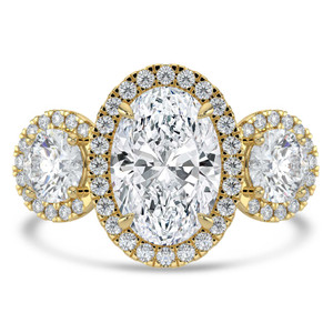 Oval Diamond Triple Halo Three-Stone Engagement Ring in Yellow Gold (MVSX1044-Y)