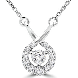 Round Diamond 3-Prong Halo Necklace in White Gold