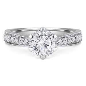 Round Lab Created Diamond  6-Prong Tapered Solitaire with Accents Engagement Ring in White Gold