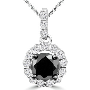 Round Black Diamond Halo Pendant Necklace in White Gold (MDR130012)