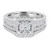 Princess Lab Created Diamond Three-Row Square Halo Engagement Ring and Wedding Band Set Ring in White Gold (MVSLG1111-W)