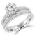 Round Lab Created Diamond Cathedral Double-Prong Solitaire with Accents Engagement Ring and Wedding Band Set Ring in White Gold (MVSLG1166-W)
