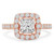 Princess Lab Created Diamond Cathedral Open Bridge V-Prong Cushion Halo Engagement Ring in Rose Gold (MVSLG1171-R)