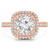 Round Lab Created Diamond Tapered Double Cushion Halo Engagement Ring in Rose Gold (MVSLG1229-R)