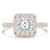 Princess Lab Created Diamond Cathedral Cushion Halo Engagement Ring in Rose Gold with Accents (MVSLG1262-R)