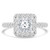 Princess Lab Created Diamond Cathedral Cushion Halo Engagement Ring in White Gold with Accents (MVSLG1262-W)