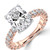 Cushion Lab Created Diamond Hidden Halo Solitaire with Accents Engagement Ring in Rose Gold & White Gold Prongs with U-Prong Set Accents (MVSLG1709-R)