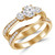 Round Diamond Three-Stone Engagement Ring and Wedding Band Set Ring in Yellow Gold with Accents (MVSX1011-Y)