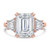 Emerald Diamond with Trapazoid Sidestones Three-Stone Engagement Ring in Rose Gold (MVSX1035-R)
