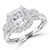 Cushion Diamond Vintage Three-Stone Halo Engagement Ring in White Gold with Accents