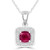 Cushion Red Ruby & Round Diamond Claw Prong Cushion Halo Pendant Necklace in White Gold (MDR220156)