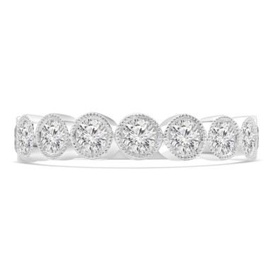 Round Diamond Vintage Bezel Semi-Eternity Anniversary Wedding Band Ring in White Gold (MD250274)