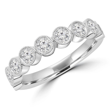 Round Diamond Vintage Bezel Semi-Eternity Anniversary Wedding Band Ring in White Gold (MD250274)