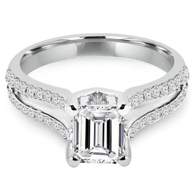Emerald Diamond Solitaire with Accents Engagement Ring in White Gold (MD160016)