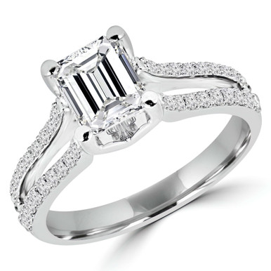 Emerald Diamond Solitaire with Accents Engagement Ring in White Gold (MD160016)