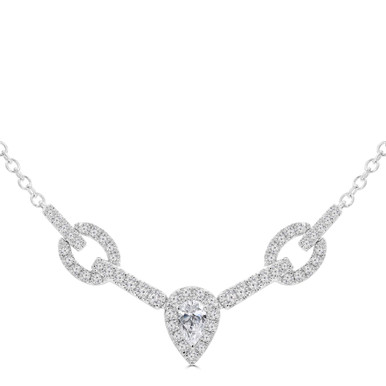 Pear Diamond Heart Station Necklace in White Gold (MD250333)