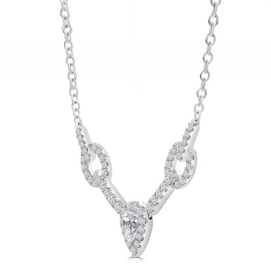 Pear Diamond Heart Station Necklace in White Gold (MD250333)