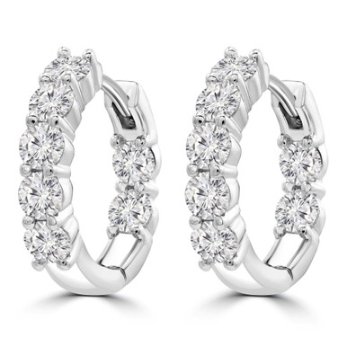 Round Lab Created Diamond  Shared-prong Inside Outside Hoop Huggie Earrings in White Gold (MD250387)