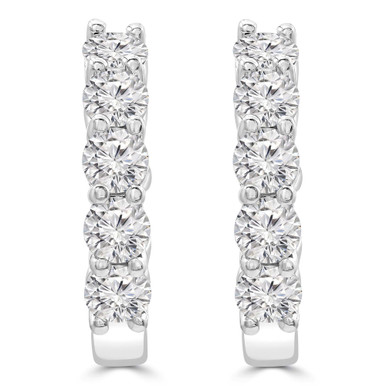 Round Lab Created Diamond  Shared-prong Inside Outside Hoop Huggie Earrings in White Gold (MD250387)