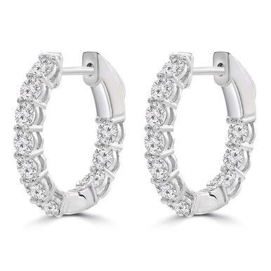 Round Lab Created Diamond  Shared-prong Inside Outside Hoop Huggie Earrings in White Gold (MD250386)