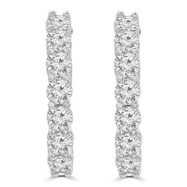 Round Lab Created Diamond  Shared-prong Inside Outside Hoop Huggie Earrings in White Gold (MD250386)