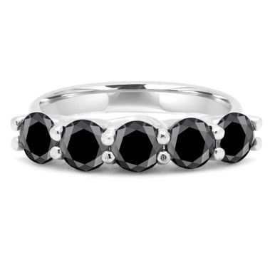 Round Black Diamond Cocktail Five-Stone Engagement Ring in White Gold (MD200279)