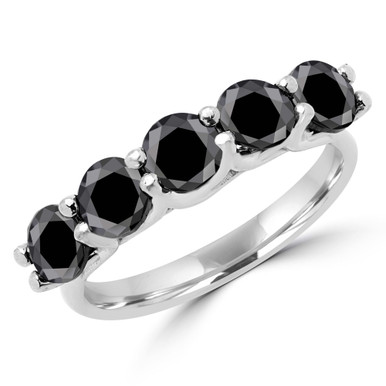 Round Black Diamond Cocktail Five-Stone Engagement Ring in White Gold (MD200279)