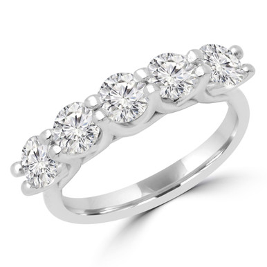 Round Diamond Five-Stone Anniversary Wedding Band Ring in White Gold (MD210154)