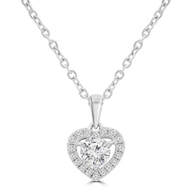 Round Lab Created Diamond Halo Heart Pendant Necklace in White Gold (MD250330)