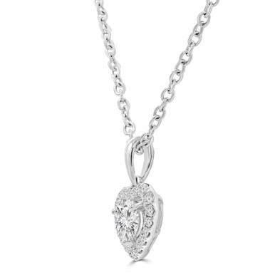 Round Lab Created Diamond Halo Heart Pendant Necklace in White Gold (MD250330)