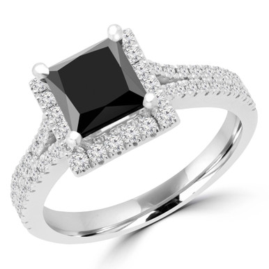 Princess Black Diamond Two-row Princess Halo Engagement Ring in White Gold (MD240245)
