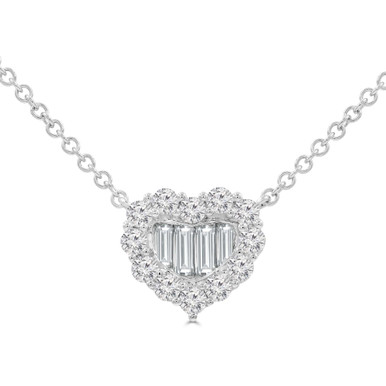 Round Diamond Halo Heart Necklace in White Gold (MD250349)